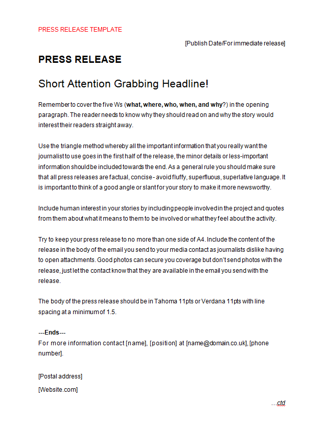 Press Release template